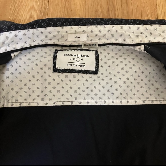 Paperdenim & Cloth Slim Fit Shirt Black White Geometric Short Sleeve Stretch - Picture 5 of 10